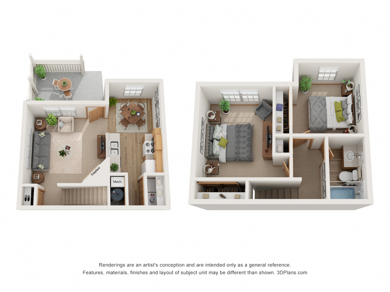 Floor plan for 2 beds, 1 bath, 916 sqft